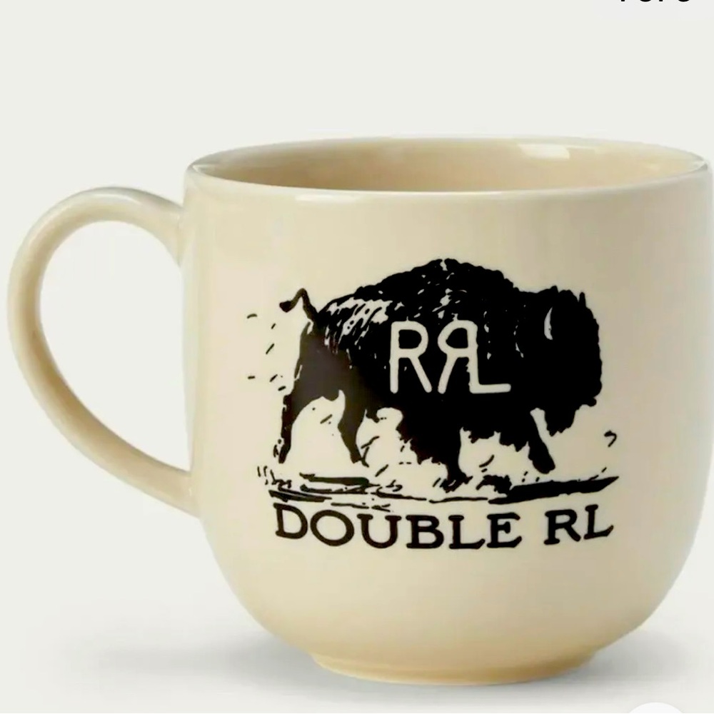 RRL Ralph Lauren Hand Painted Crackle Finish Bison Logo Vintage Mug Cup